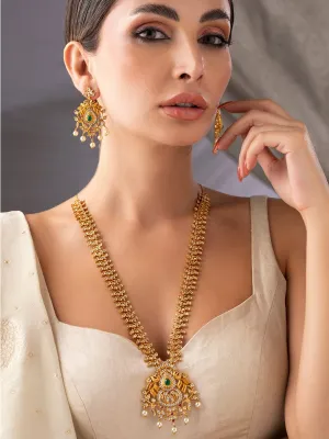 Rubans 22K Gold Plated Handcrafted Emerald Stone Necklace Set