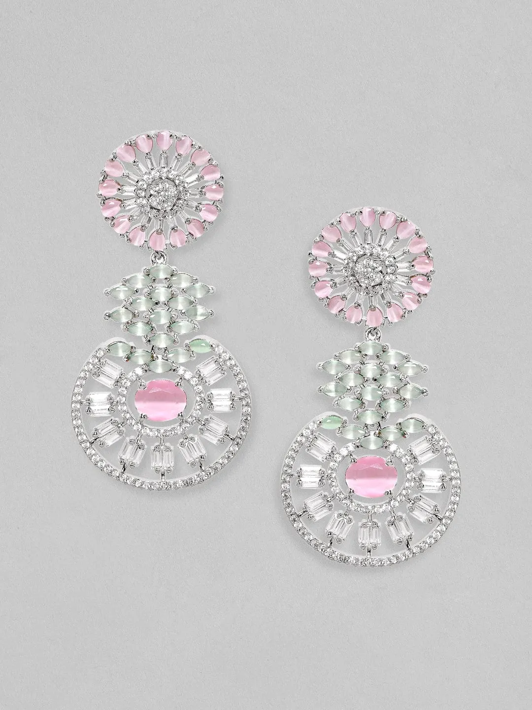 Rubans AD Pink Stone Round Cocktail Earrings