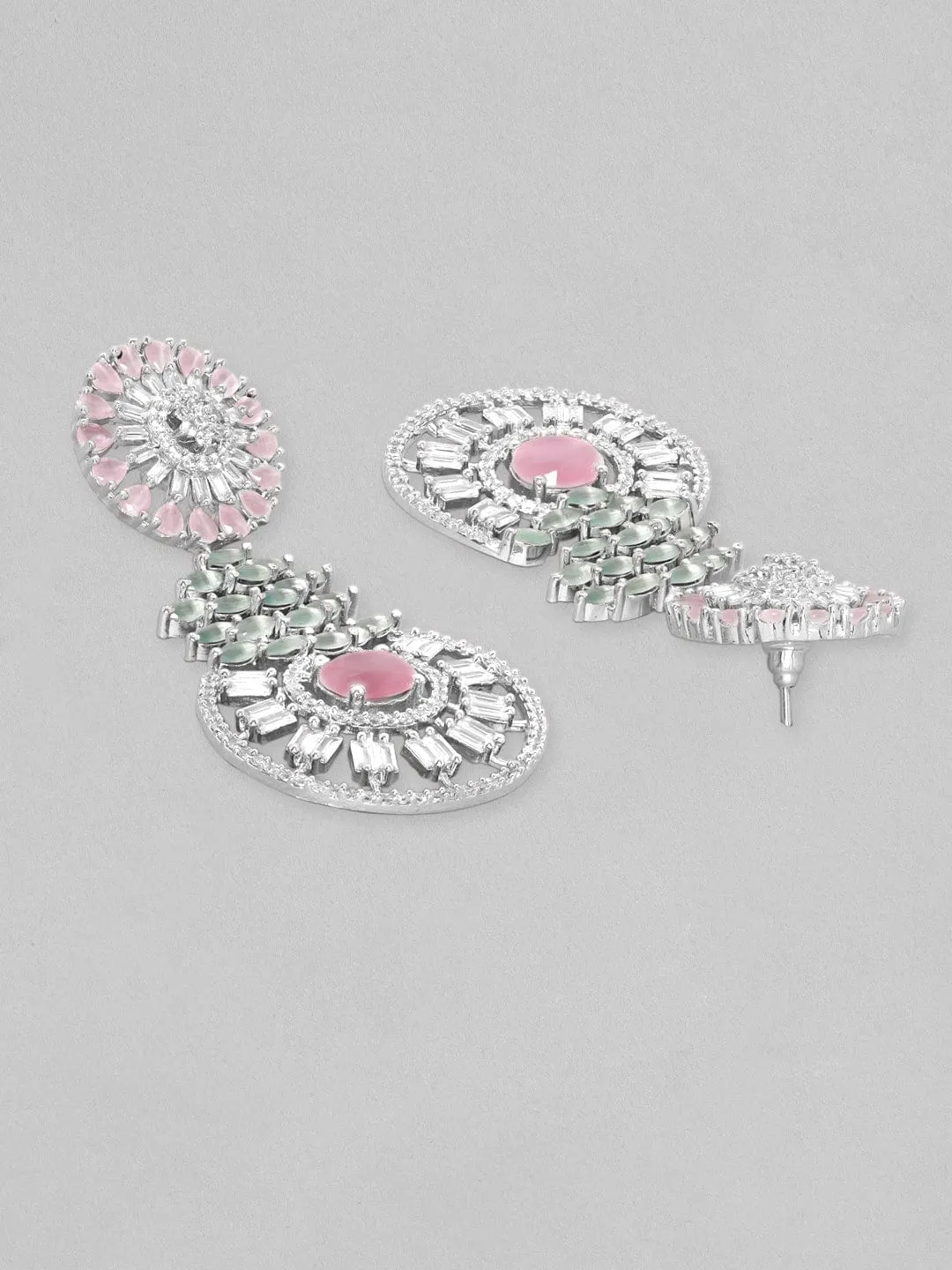 Rubans AD Pink Stone Round Cocktail Earrings