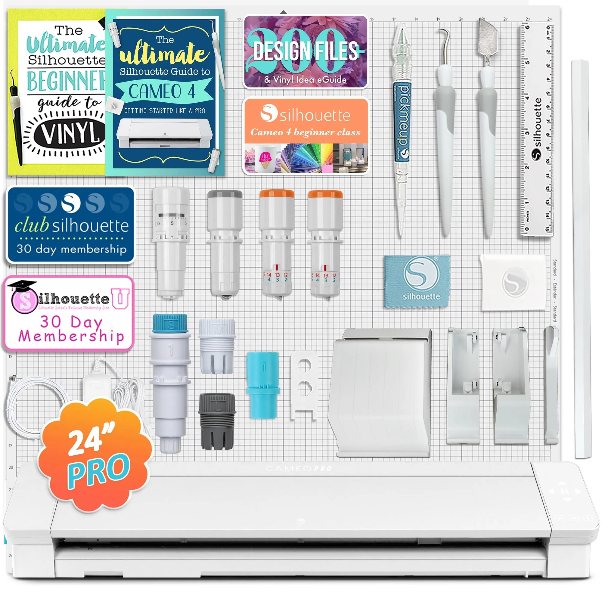 Silhouette Cameo 4 PRO - 24" w/ Blade & Tool Pack, Pen Holder, Guides, Designs