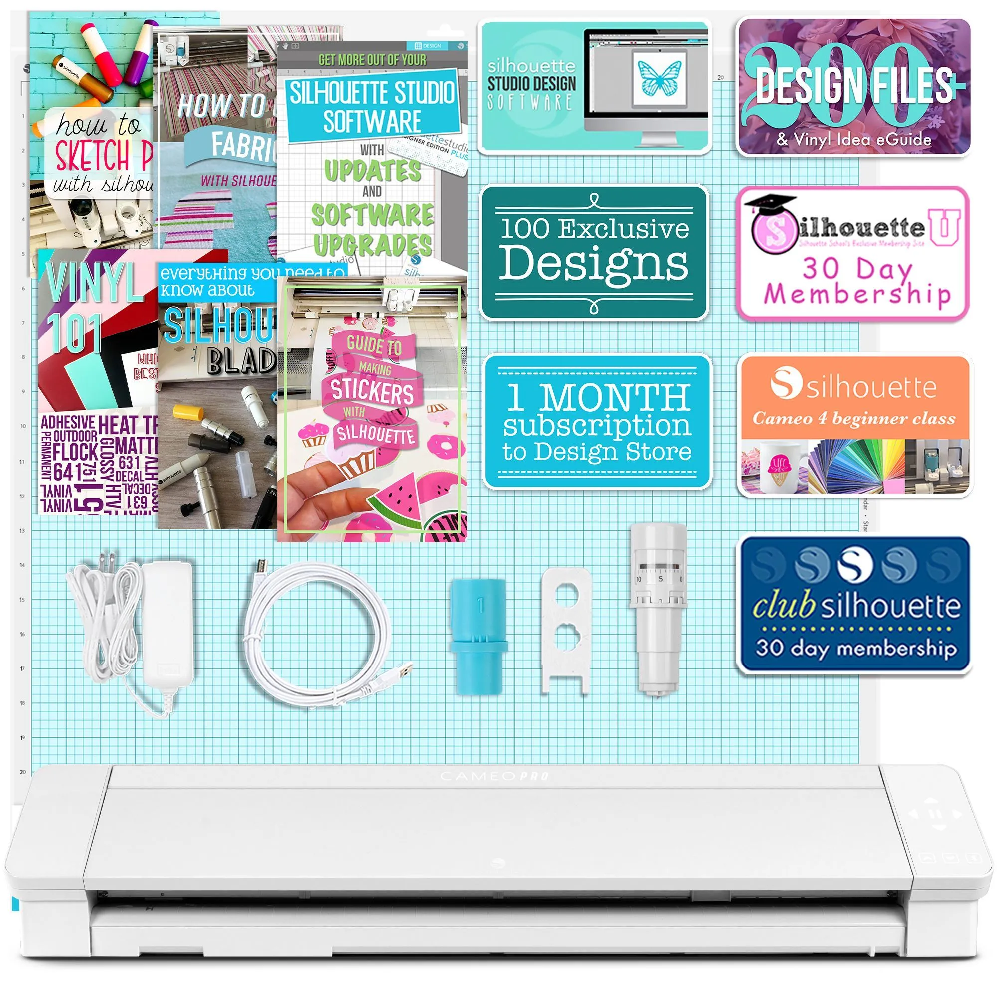 Silhouette Cameo 4 PRO - 24" w/ Blade & Tool Pack, Pen Holder, Guides, Designs