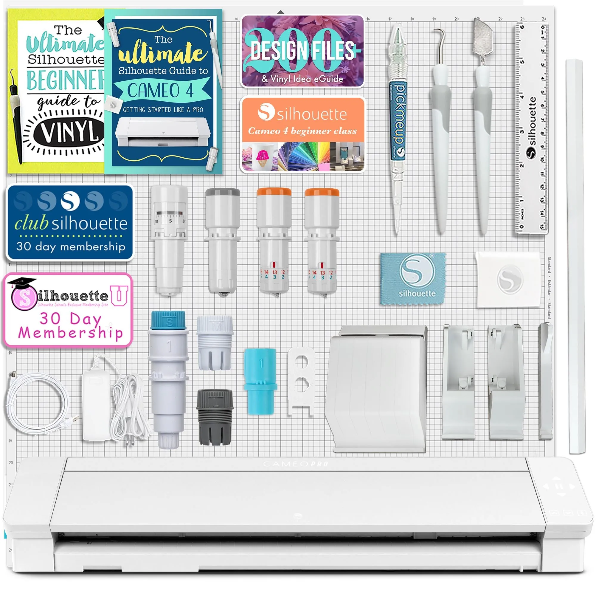 Silhouette Cameo 4 PRO - 24" w/ Blade & Tool Pack, Pen Holder, Guides, Designs