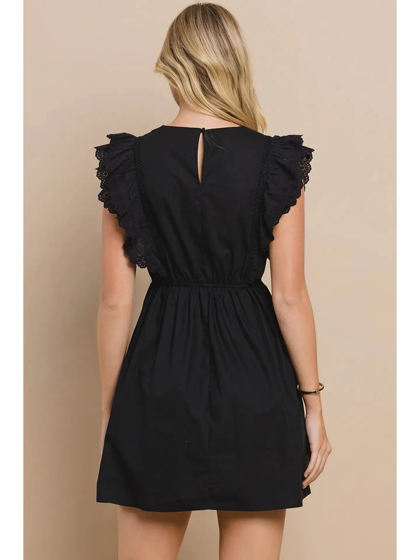 Solid Dress with Lace Ruffles