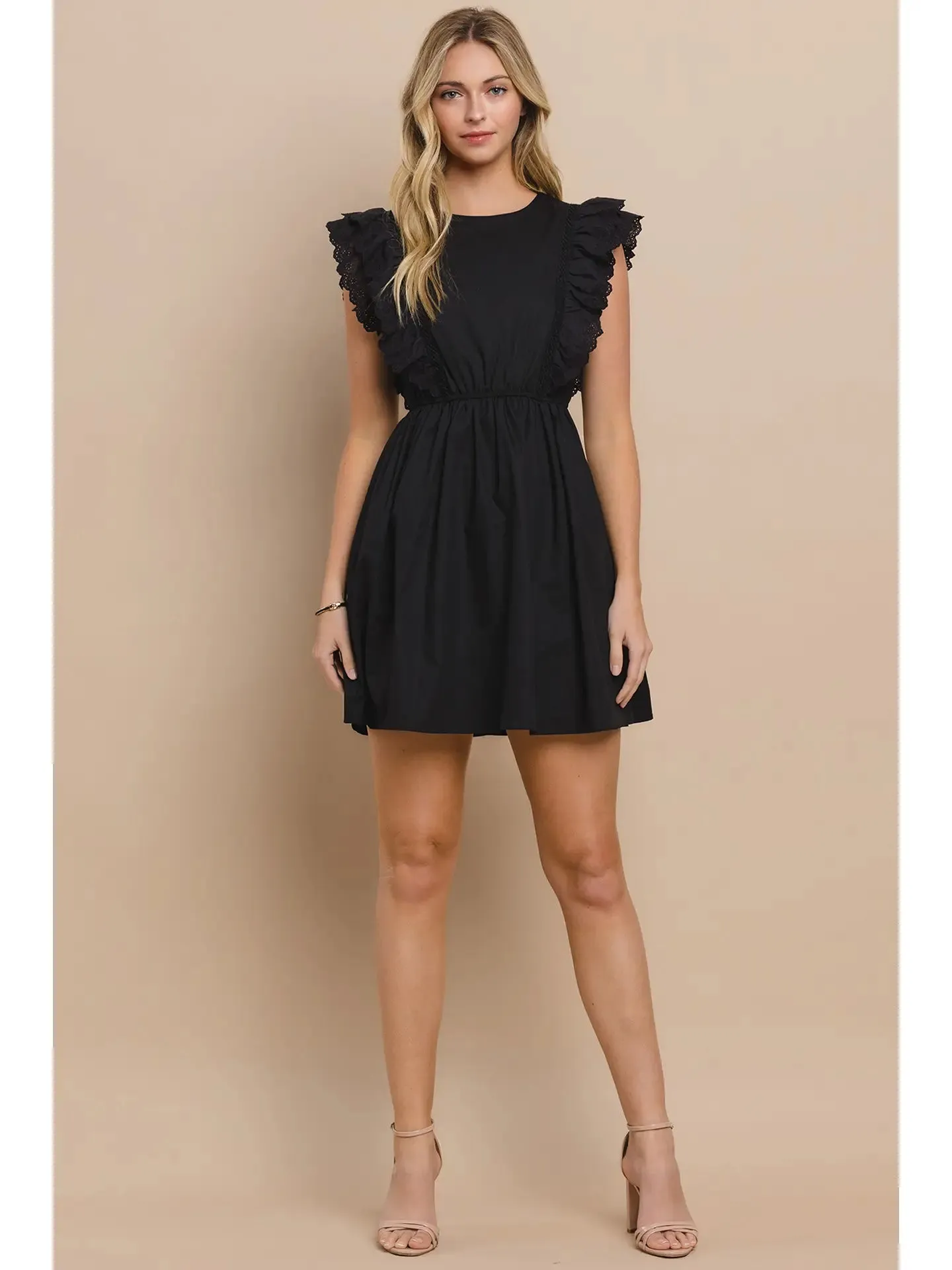 Solid Dress with Lace Ruffles