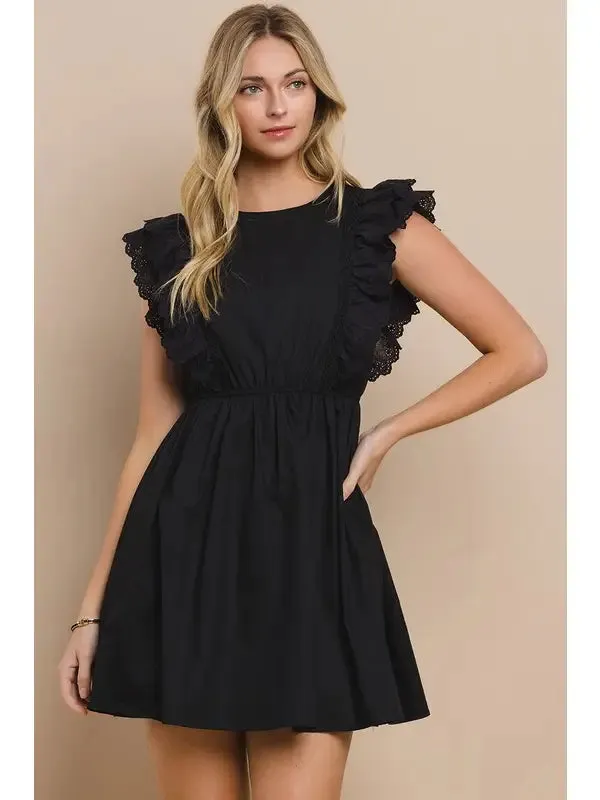 Solid Dress with Lace Ruffles