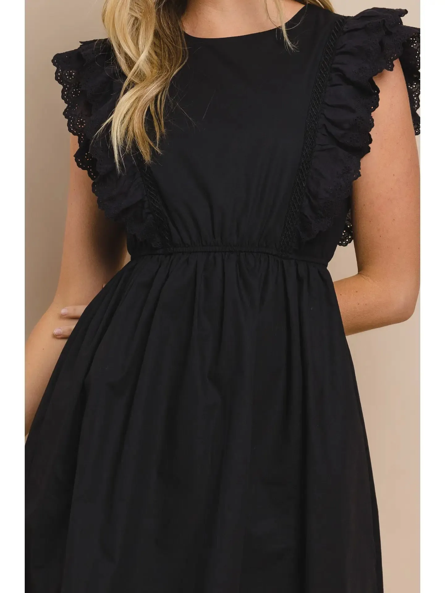 Solid Dress with Lace Ruffles