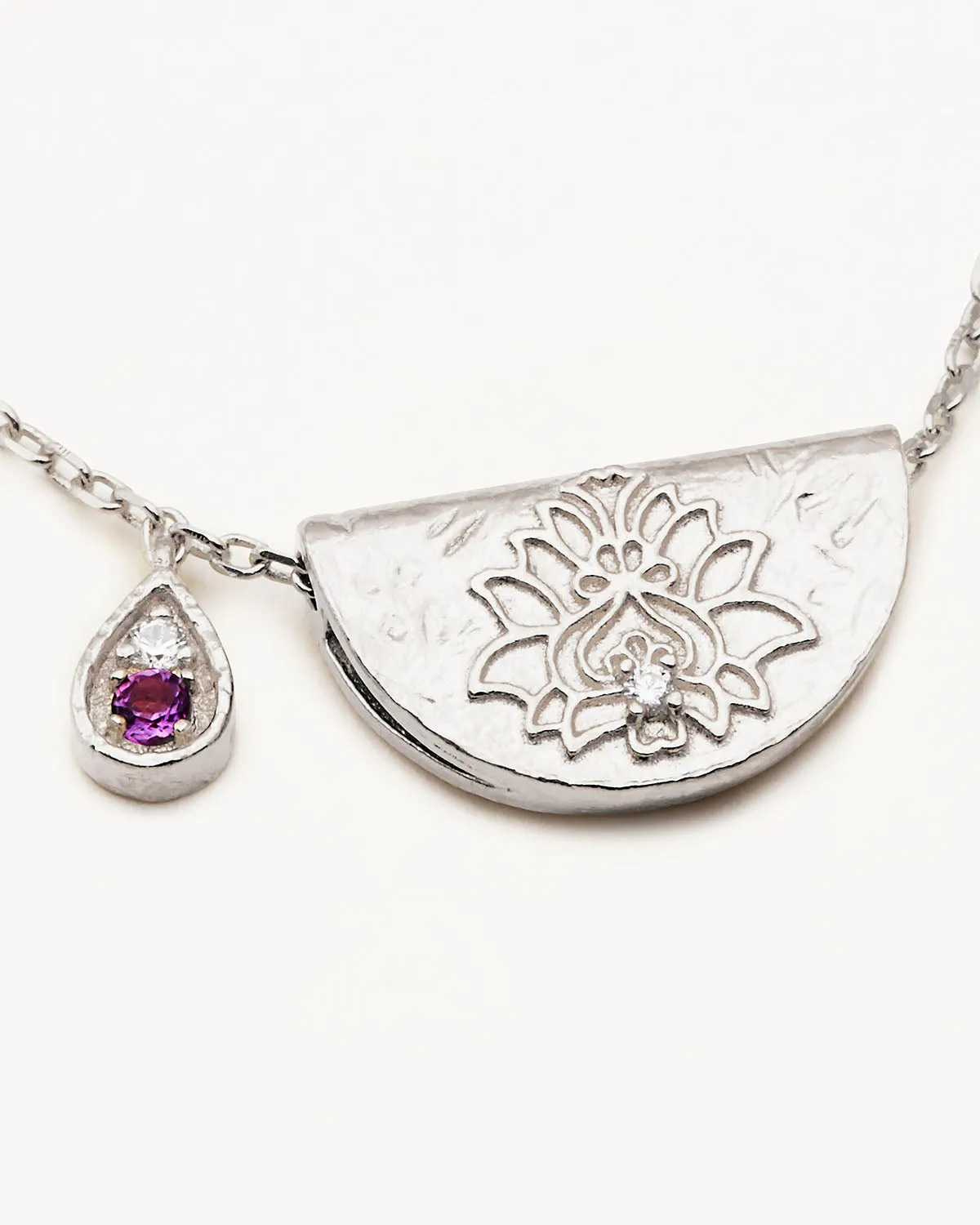 Sterling Silver Lotus Birthstone Necklace - February - Amethyst