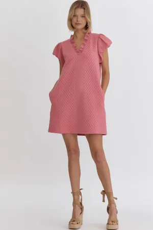 Textured Mini Dress - Coral Pink