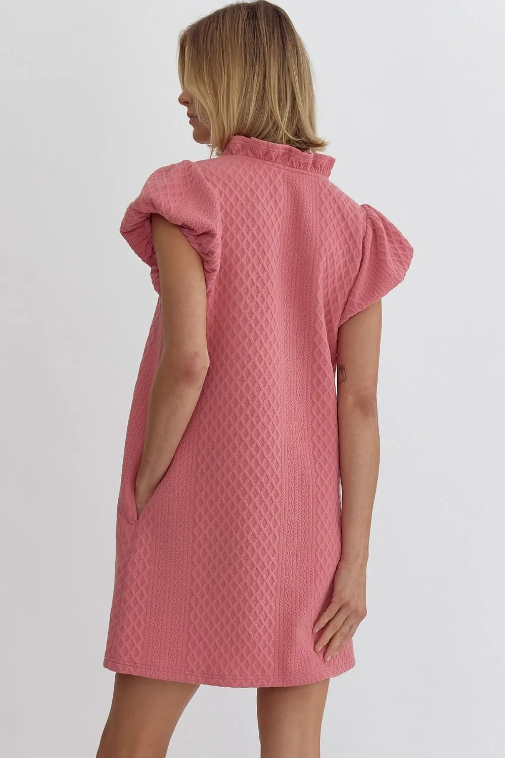 Textured Mini Dress - Coral Pink