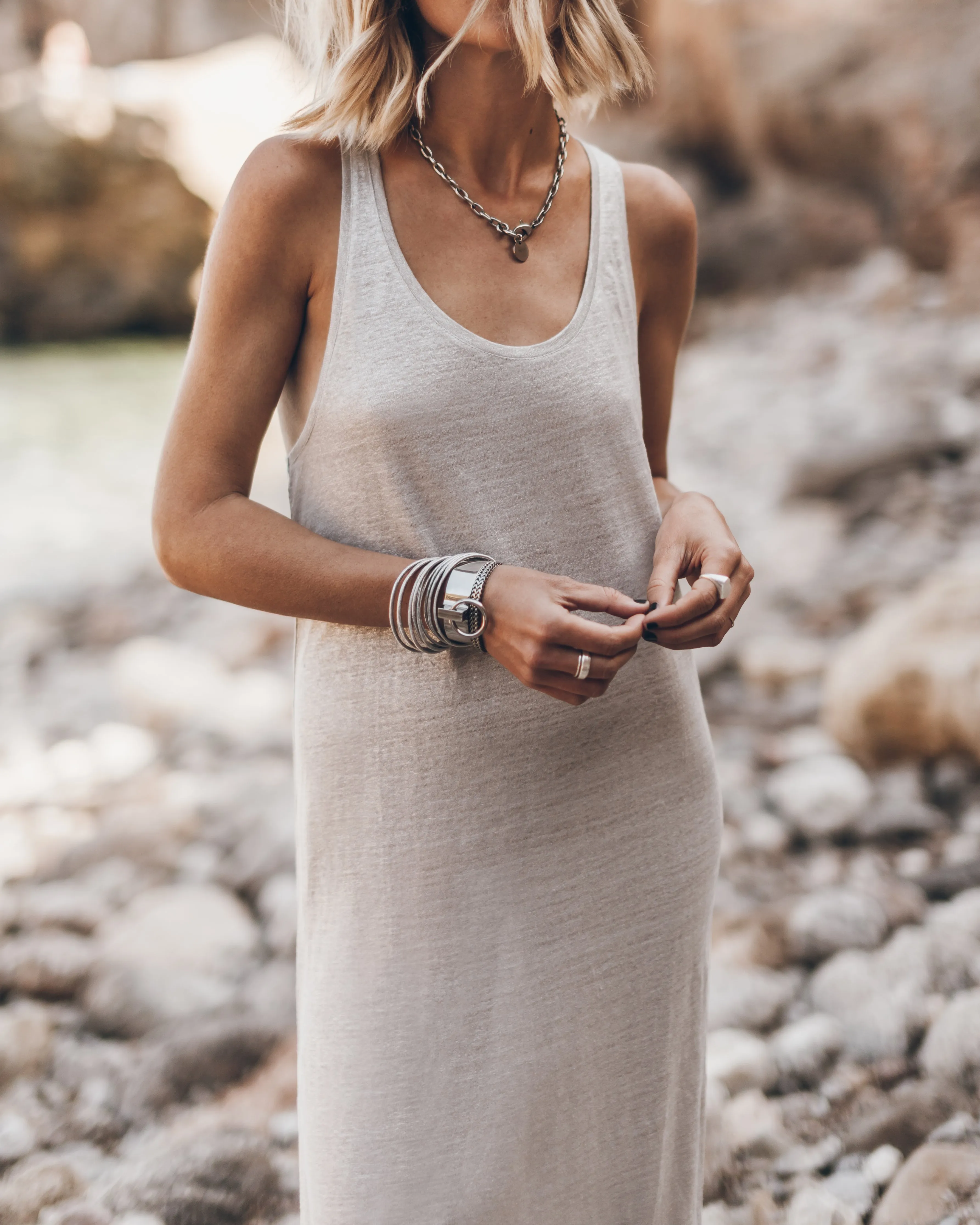 The Light Sparkly Linen Twisted Tank Dress