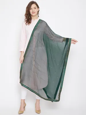 Women'S Bottle Green Sequinned Chiffon Dupatta